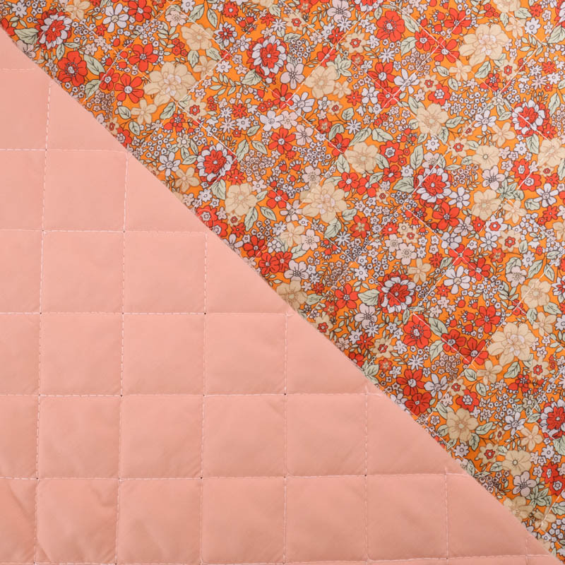 Matelassé Coton Double Face Champêtre Orange Pêche - Maison Klem